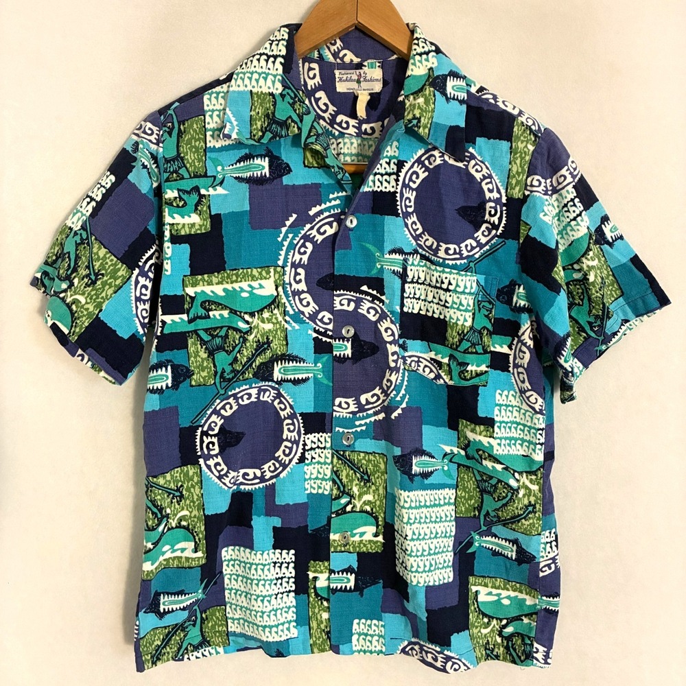 Vtg 60s 70s Hukilau Fashions Hawaiian Shirt Mens M Barkcloth Floral Tropical